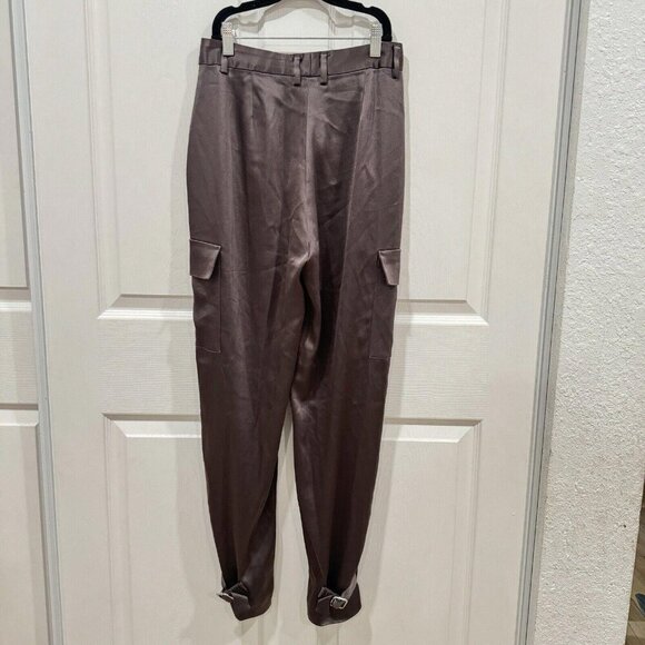 Babaton Pants Womens 2 High Rise Refined Cargo‎ Satin Coffee Brown - Picture 4 of 12